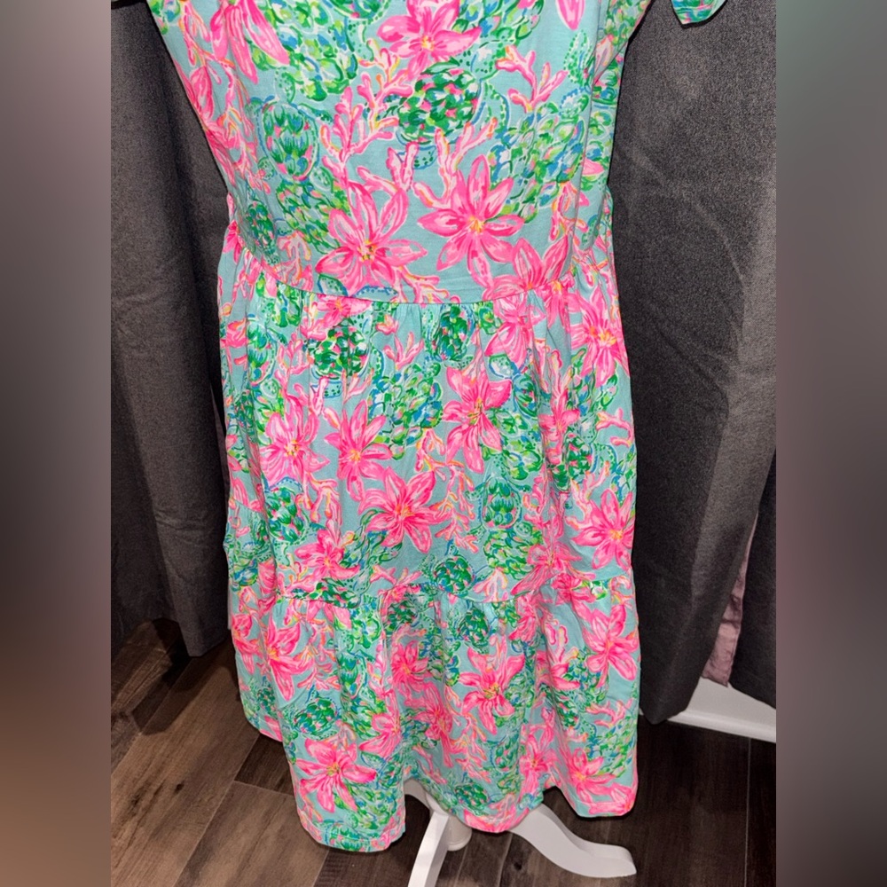 NWOT Lilly Pulitzer Geanna Dress Surf Blue So Shellegant Large Tropical Cotton - Picture 10 of 14